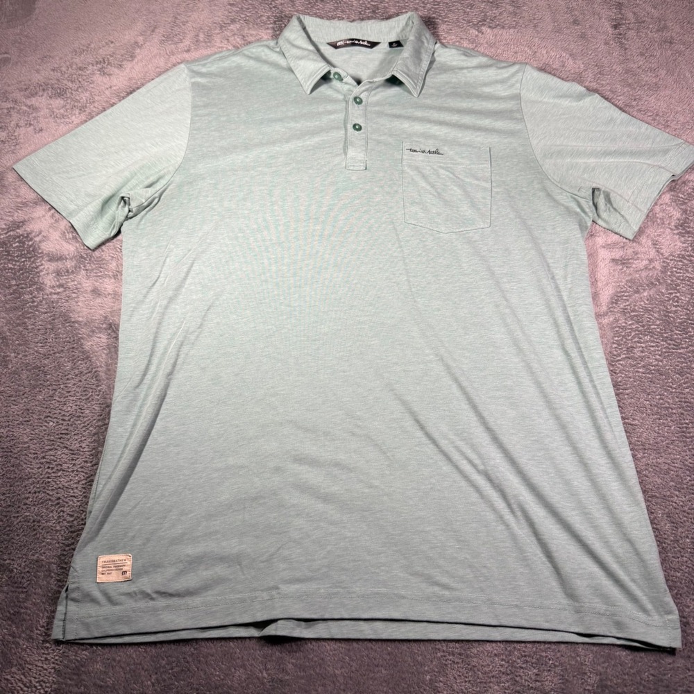 TravisMathew Mens XL Golf Polo Shirt Sage Green Heathered Short Sleeve Pocket